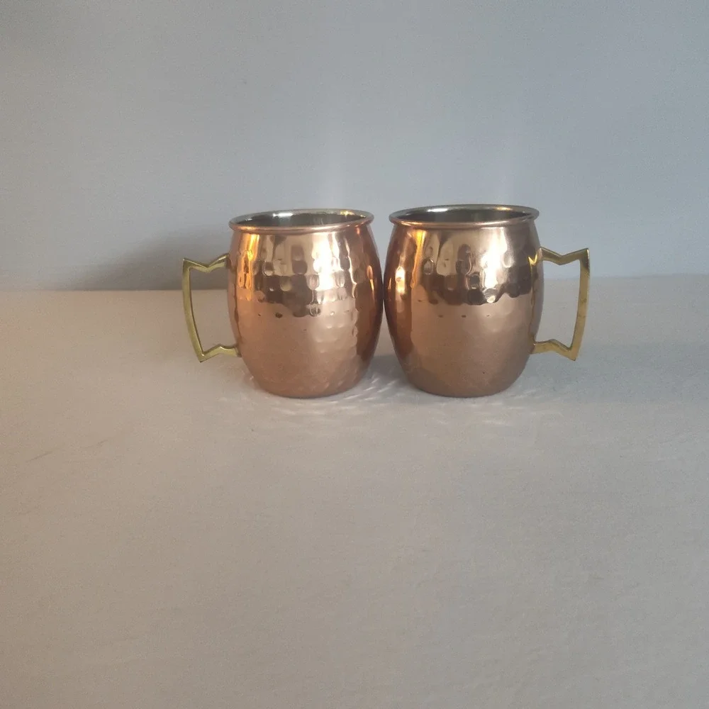 Pier‎ 1 Imports Hammered Copper Moscow Mule Mugs Set of 2 Stainless Steel Inter